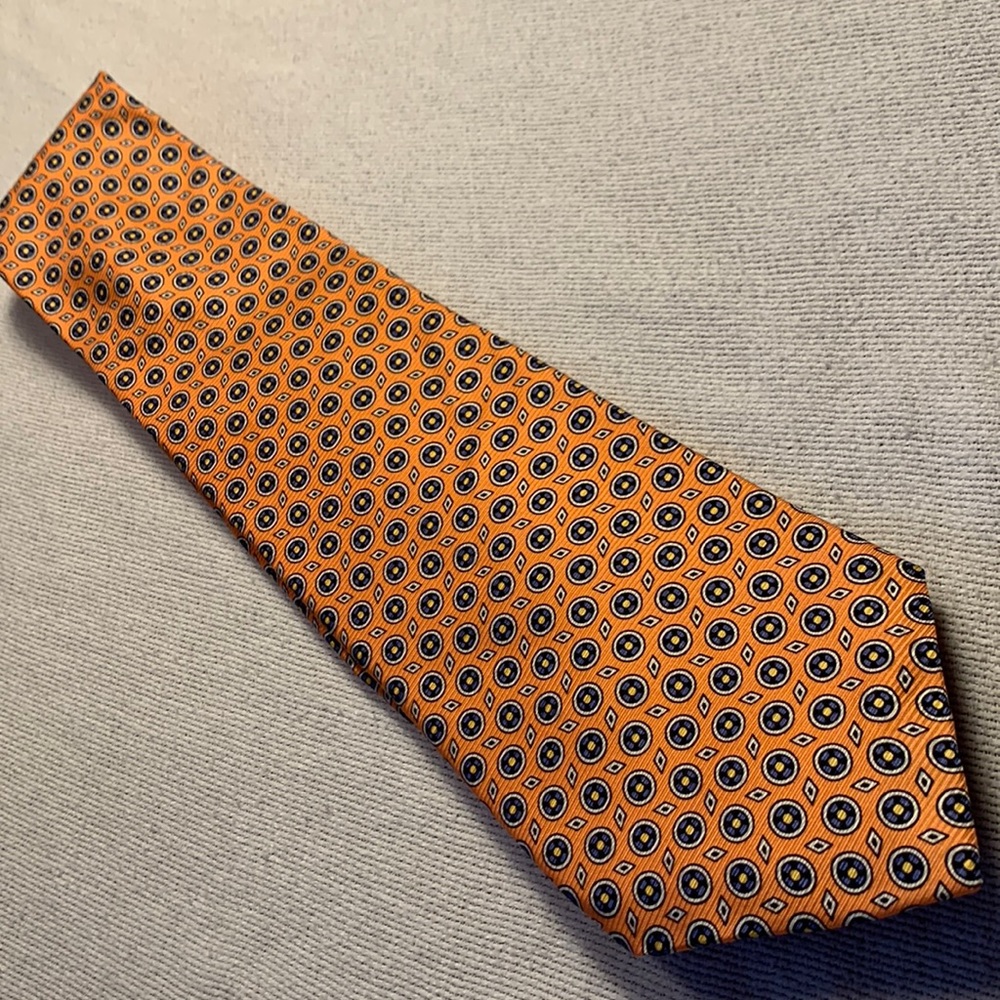 All silk hand made green label Ralph Lauren orange with green checkered tie